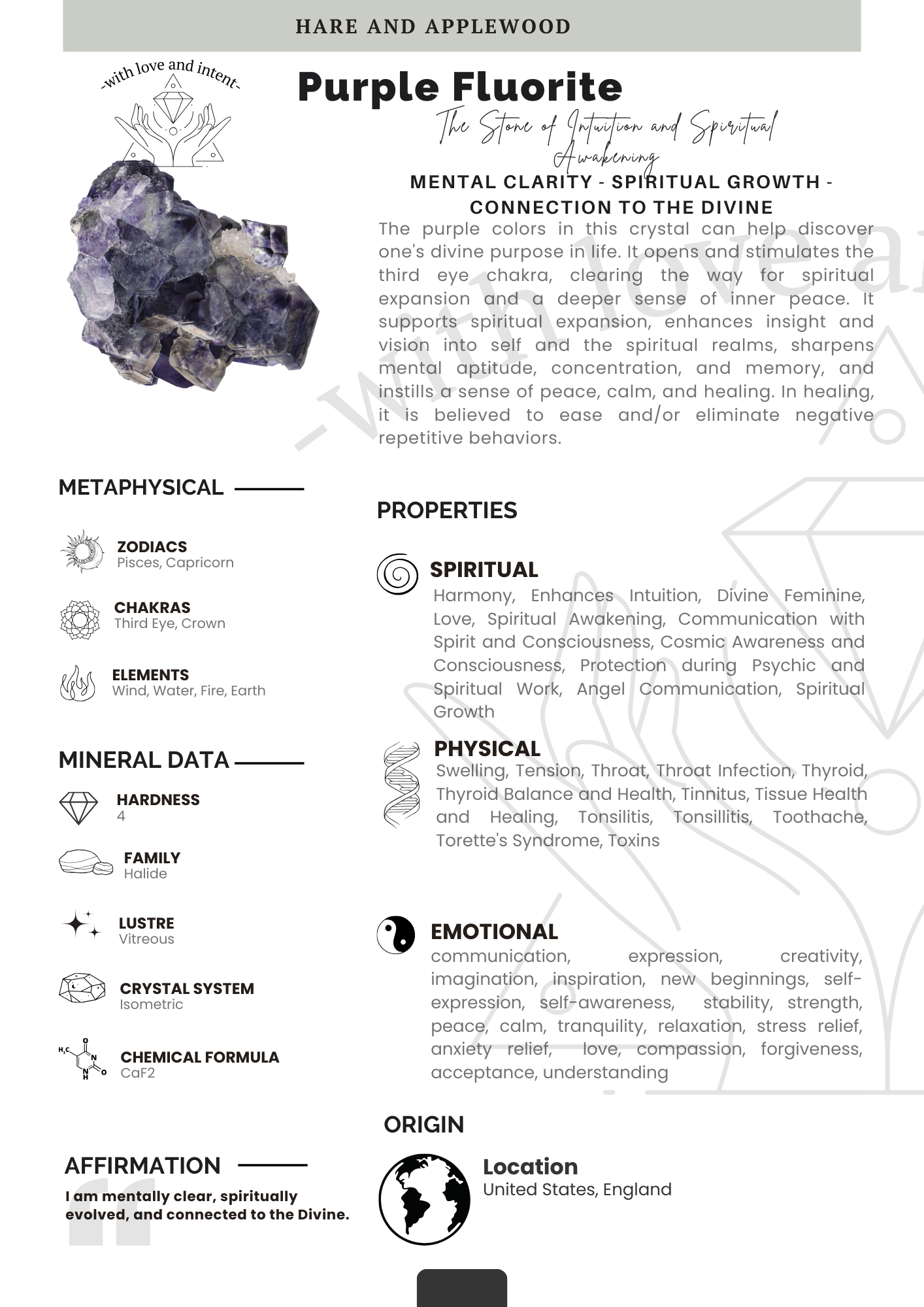 Crystal information cards A B C D E F G H