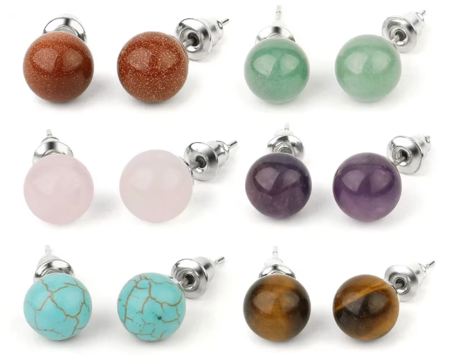 Earrings - 8mm GEMSTONE STUD earrings