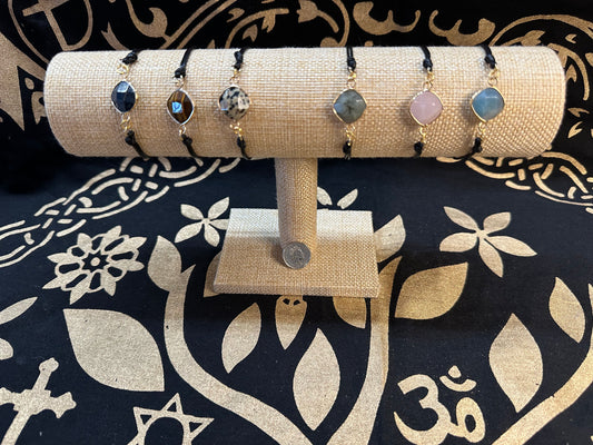 Bracelet - Waxed braided cotton with Faceted Rhombus GEMSTONE